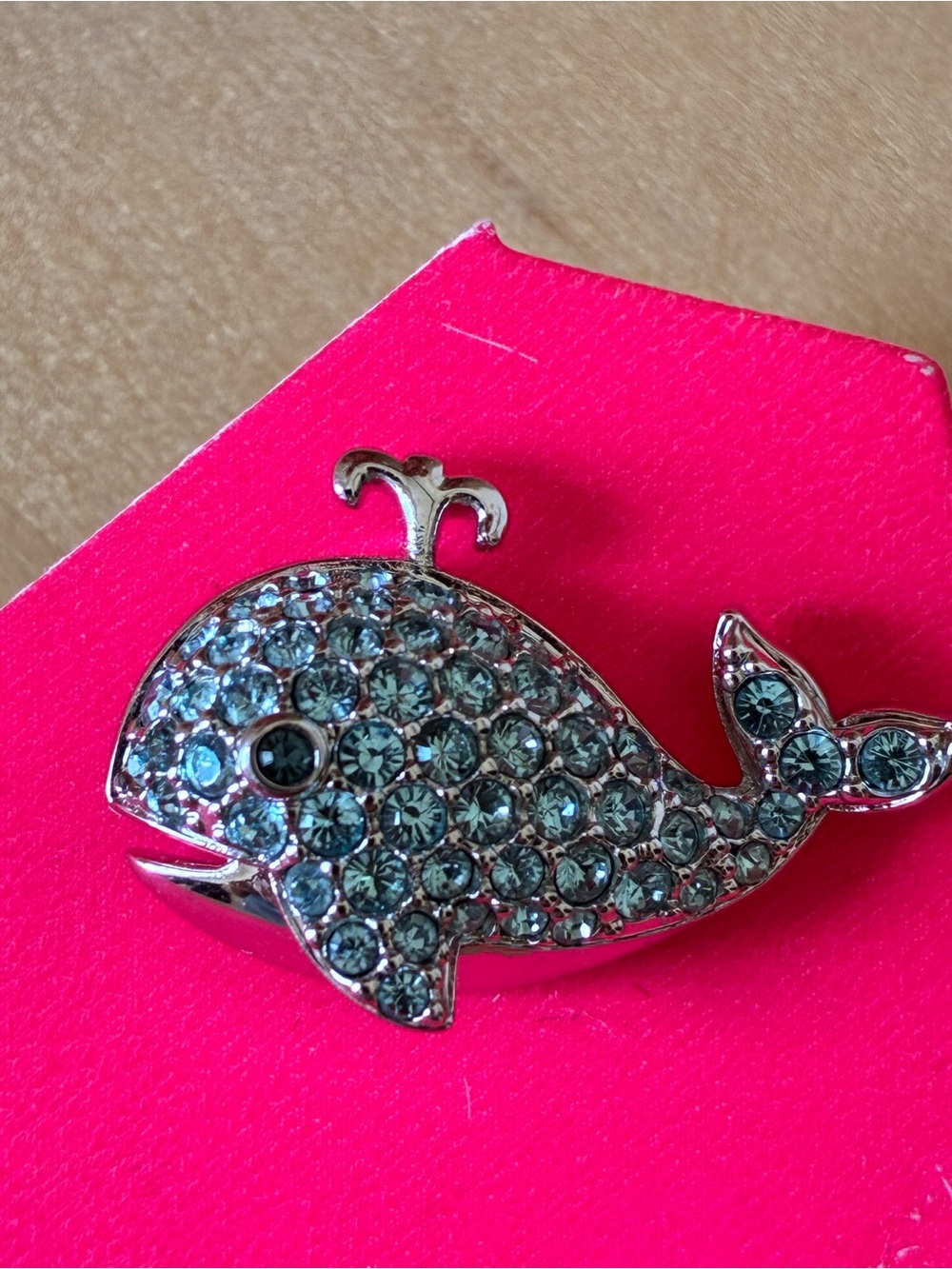 Vintage Swarovski Blue Crystal Silver Tone Whale Pin, Signed